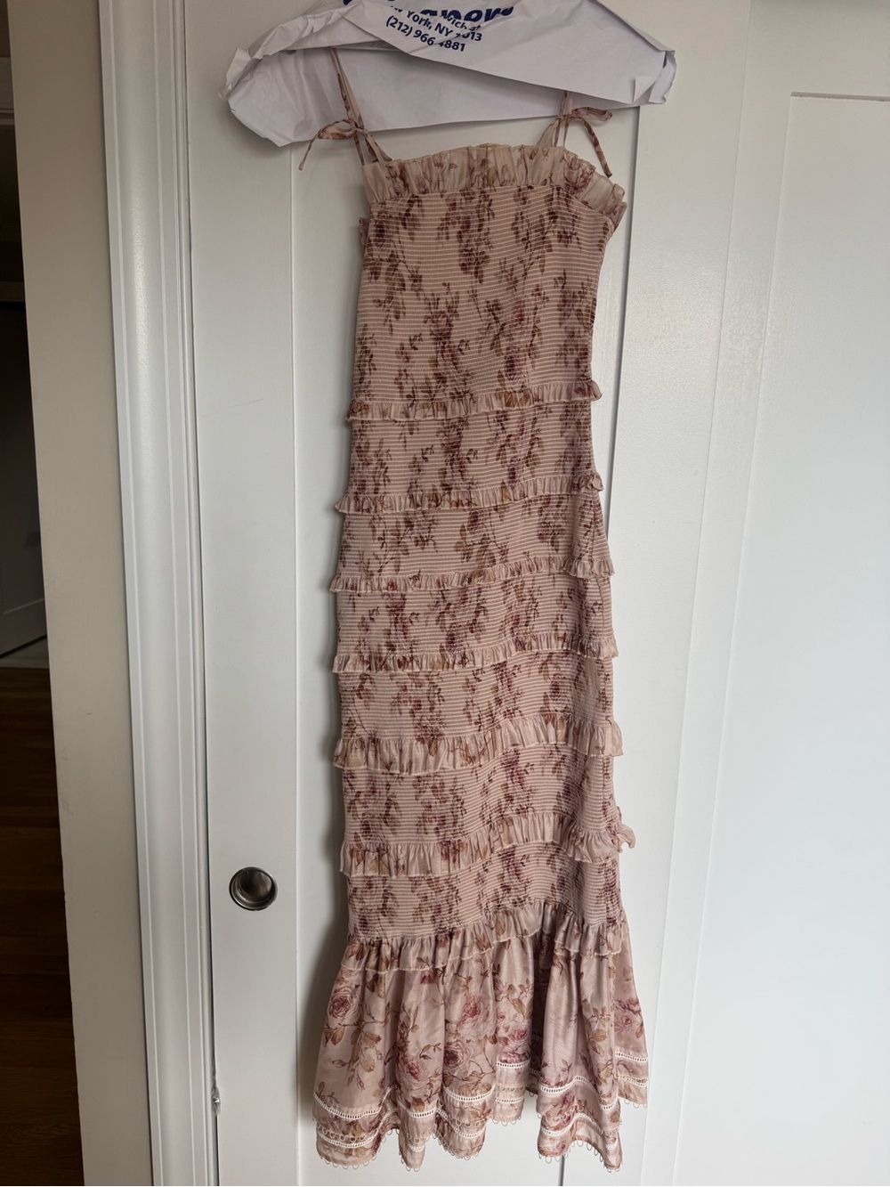 V. Chapman Beige Floral Ruffle Maxi Dress